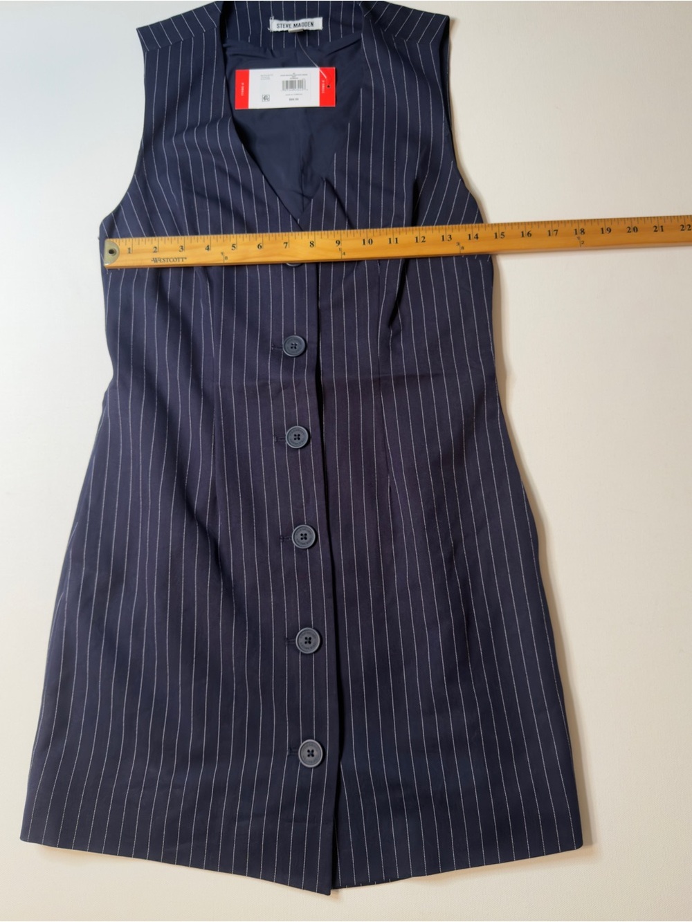 NWT Women's Steve Madden Navy Pinstripe Button-Front Dress Size XS (D2) - Picture 2 of 4